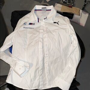 BMW Motorsport Puma White Polo long sleeve button down with Logo